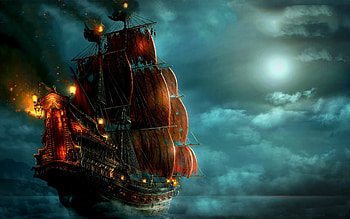 Ships, Sea, Night HD wallpaper