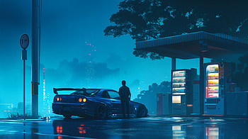 JDM Vibes: A Stunning Anime Car, JDM, anime car, car, night, neon HD wallpaper