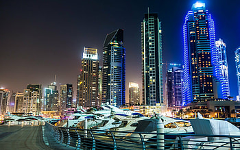 United Arab Emirates, Skyscrapers, Yacht night, High quality HD wallpaper