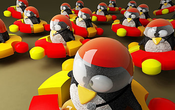 Pinguins, 3D, Logo, Logotype, Brand Name, Brand, Ubuntu, Hi-Tech HD wallpaper