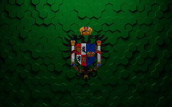 Flag of Toledo, honeycomb art, Toledo hexagons flag, Toledo 3d hexagons art, Toledo flag HD wallpaper