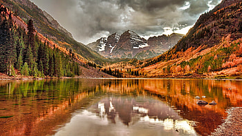 Autumn mountain, reflection, fall, autumn, beautiful, lake, serenity, tranquil, hills, forest, peak HD wallpaper