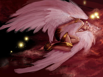sleeping angel, wings, pink, frumusete, fantasy, art, girl, luminos, angel HD wallpaper