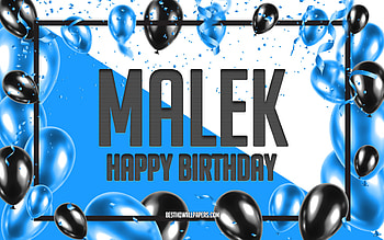 Happy Birtay Malek, Birtay Balloons Background, Malek, with names, Malek Happy Birtay, Blue Balloons Birtay Background, Malek Birtay HD wallpaper