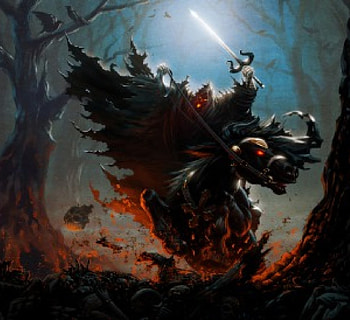 Unholy Rider, skeletons, sword, woods, fantasy, Wight HD wallpaper