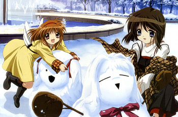 Winter Fun, winter, snowman, shiori, kanon, anime, ayu HD wallpaper