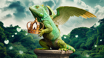 Crowned Iguana: A Stunning Ultra, iguana, crown, lizard, fantasy, wings HD wallpaper