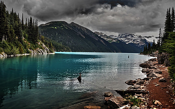 Nature, Stones, Mountains, Lake, Mainly Cloudy, Overcast, Despondency HD wallpaper