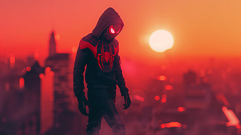 Spider-Man: Miles Morales Sunset Silhouette, video game, spider man, Miles Morales HD wallpaper