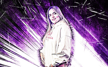 Karol G, grunge art, colombian singer, music stars, colombian celebrity, Carolina Giraldo Navarro, violet abstract rays, Karol G HD wallpaper