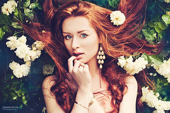 Beauty, jewel, earrings, model, marketa novak, face, redhead, girl, woman, flower HD wallpaper