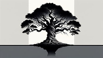 Monochrome Bonsai Tree Reflection, tree, nature, artistic, silhouette, Black & White HD wallpaper