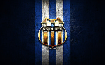Rudes FC, golden logo, HNL, blue metal background, football, croatian football club, NK Rudes logo, soccer, NK Rudes HD wallpaper