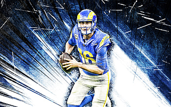 Matthew Stafford, grunge art, Los Angeles Rams, american football, NFL, John Matthew Stafford, LA Rams, quarterback, Matthew Stafford , blue abstract rays, Matthew Stafford Los Angeles Rams HD wallpaper