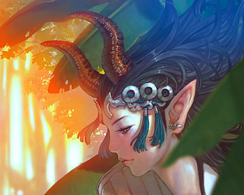 Elf, horn, fantasy, woman HD wallpaper