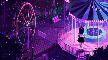 Purple 8-Bit Lofi Carnival - Isometric, 8-bit, purple, lofi, isometric HD wallpaper