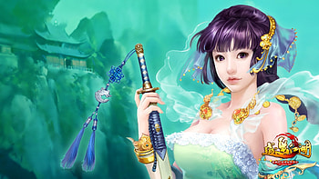 Fantasy girl, happy lakes, blue, frumusete, asian, gree, girl, fantasy, yellow, game, luminos HD wallpaper