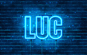 Happy Birtay Luc, , blue neon lights, Luc name, creative, Luc Happy Birtay, Luc Birtay, popular french male names, with Luc name, Luc HD wallpaper