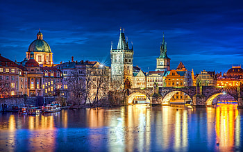 Charles bridge, Vltava river, Czech cities, Nightscapes HD wallpaper
