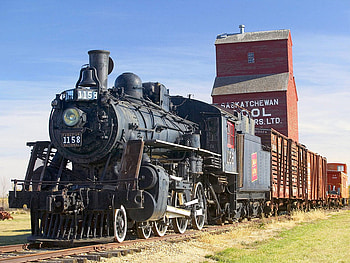 Frontier Times, grain elevator, train, locomotive, steam HD wallpaper
