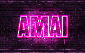 Happy Birtay Amai, , pink neon lights, Amai name, creative, Amai Happy Birtay, Amai Birtay, popular japanese female names, with Amai name, Amai HD wallpaper