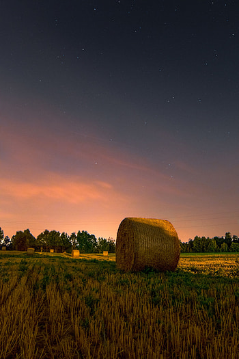 Nature, Sunset, Grass, Sky, Field, Hay, Stack, Rick HD phone wallpaper