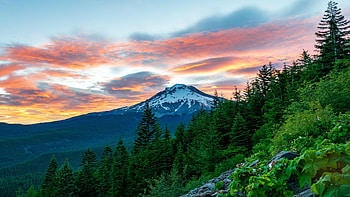 Mt. Hood at sunrise, oregon, clouds, landscape, volcano, sky, usa HD wallpaper