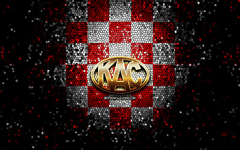 EC KAC, glitter logo, ICE Hockey League, red white checkered background, hockey, austrian hockey team, EC KAC logo, mosaic art, Klagenfurt Eishockey HD wallpaper