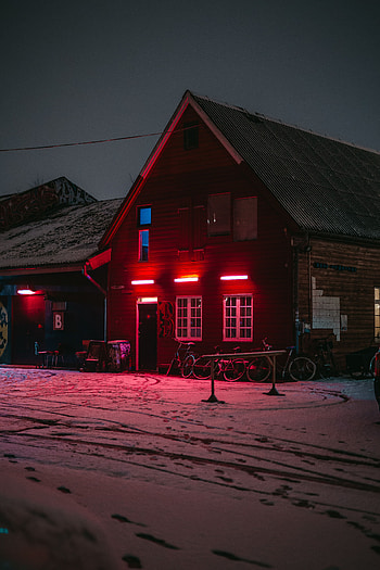 Winter, Bicycles, Dark, Shine, Light, Small House, Lodge HD phone wallpaper