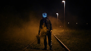 Mask Guy Walking On Railroad, mask, graphy, man, railroad, smoke HD wallpaper