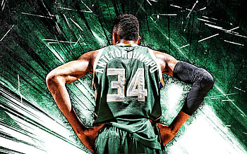 Giannis Antetokounmpo, grunge art, Milwaukee Bucks, back view, NBA, Giannis Sina Ugo Antetokounmpo, basketball, USA, Giannis Antetokounmpo Milwaukee Bucks, green abstract rays, Giannis Antetokounmpo HD wallpaper
