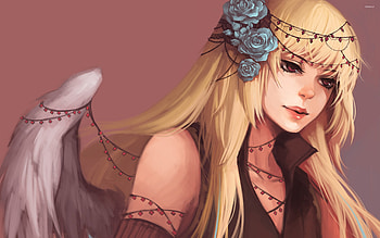 sad angel, rose, angel, girl, blond HD wallpaper