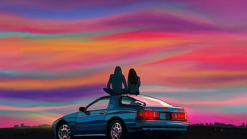 Couple Sitting On Car Evening Talks , couple, love, artist, artwork, digital-art HD wallpaper