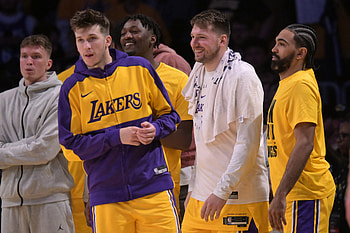 : Lakers Celebrating Luka Dončić & Austin Reaves in Action, basketball, NBA, Los Angeles Lakers, Luka Dončić HD wallpaper