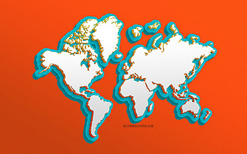 world map, , orange background, 3d world map, continents, world map concepts HD wallpaper