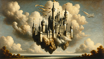 Enchanted Flying Castle, flying castle, castle, fantasy, cloud, landscape, fantasy landscape HD wallpaper