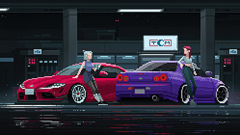 Glam Girls And Their Nighttime Rides, 8-bit, cars, artist, artwork, digital-art, artstation HD wallpaper
