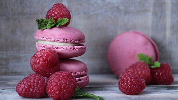 Delicious raspberry macarons, Refreshing mint twist, Divine dessert pairing, Exquisite and flavorful HD wallpaper