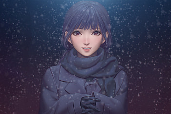 Beautiful, anime girl, snowfall, artwork HD wallpaper
