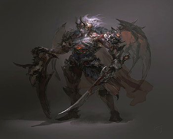 Biochemical Warrior, wings, sword, fantasy, devil, weapons, biochemical, warrior HD wallpaper
