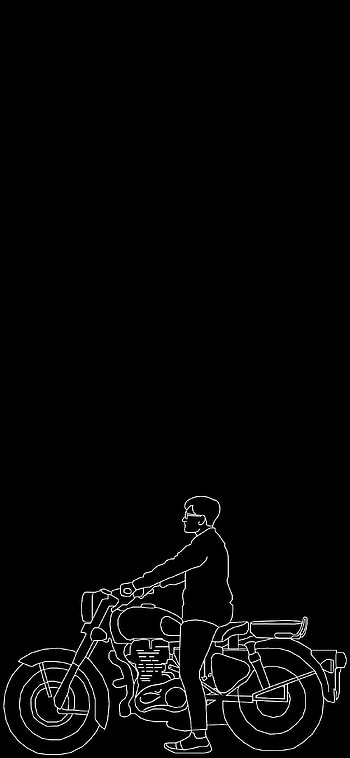 Bullet With Guy, electric blue, amoled, art, black, dark, royal Enfield, man HD phone wallpaper