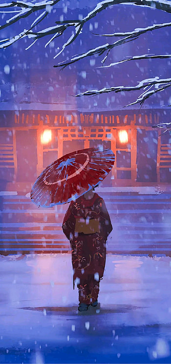 Geisha 13, art, blue, japan, nieve, snow, japon, azul, anime HD phone wallpaper