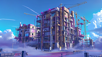 Neon Construction Megastructure —, Building, Crane HD wallpaper