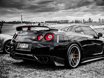 Black And White Nissan GTR Selective Coloring HD wallpaper