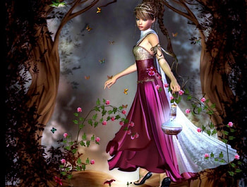 FAIRY PRINCESS, fairy, butterflies, trees, flowers, princess, dress, forest, female HD wallpaper