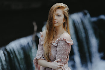Red head, woman, hair on face HD wallpaper