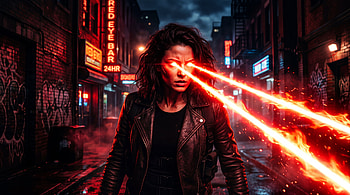 Neon Fury — Laser-Eyed Woman HD wallpaper