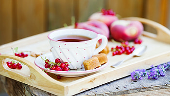 Tea cup, Currants, Currant tray, Tea with red currant HD wallpaper