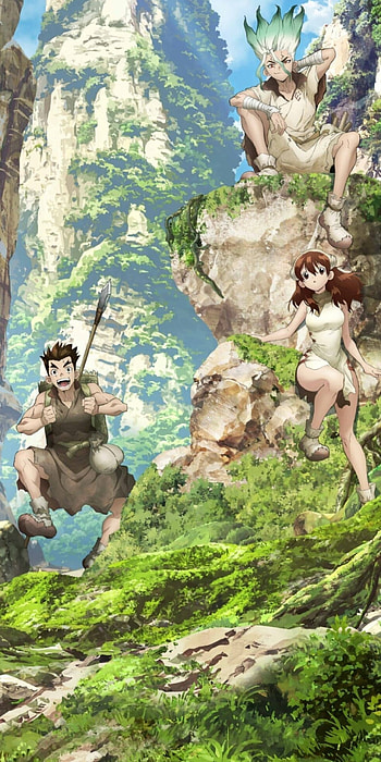 Dr.STONE Anime, Engaging storyline, Scientific discoveries, Post-apocalyptic adventure HD phone wallpaper