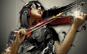 woman with violin, violin, asian, woman, bow HD wallpaper
